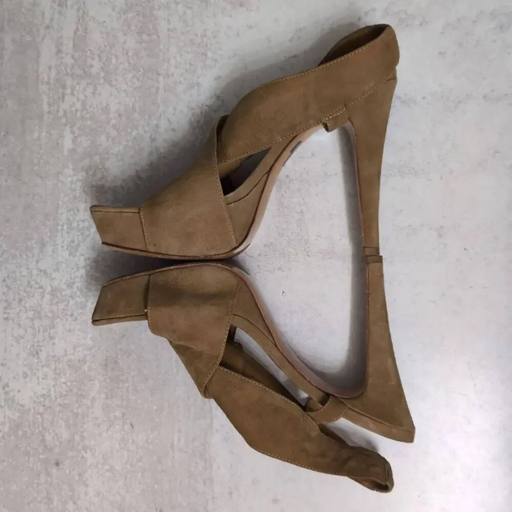 Diane von Furstenberg Zia Crisscross Suede Platform Heels Slingback Sandals 9.5M